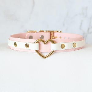 3/4" Pale Pink and White Gold Heart Ring Layered Collar | Durable & Comfortable, COLORFUL OPTIONS | BioThane - Vegan Leather Alternative