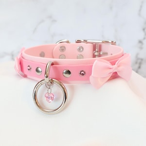1&quot; Pale Pink & Light Pink Layered Collar with Bows and Crystals D ring O Ring