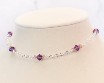 Amethyst and Light Topaz Sterling Silver Swarovski Crystal Choker