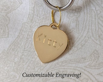 Small Gold Tone Heart Tag - Personalized Diamond Engraving - Pet Tag Pendant | Please Read Description!