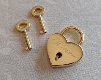 Large Gold Tone Heart Lock Padlock - Personalized Diamond Engraving | PLEASE READ DESCRIPTION!