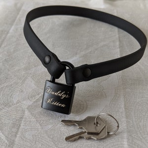 3/8" Biothane Engraved Black Padlock Lock Locking Collar/Choker (Vegan Faux Leather) Kittenplay Petplay Gear