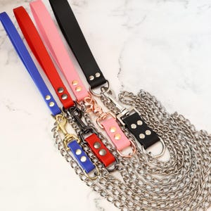 Build Your Own BioThane Chain Bondage BDSM Leash | Silver or Stainless Chain | 1/2, 5/8, 3/4, or 1 inch Widths | Many Colors Available