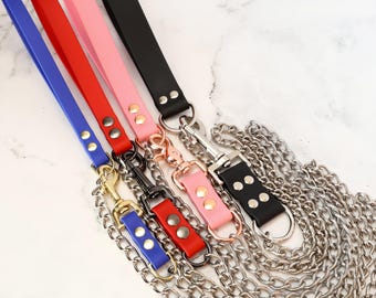 Build Your Own BioThane Chain Bondage BDSM Leash | Silver or Stainless Chain | 1/2, 5/8, 3/4, or 1 inch Widths | Many Colors Available
