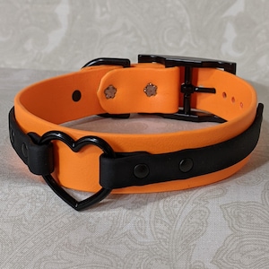 1&quot; Orange and Black Layered Heart Ring Collar | Durable & Comfortable, COLORFUL OPTIONS, Waterproof | BioThane - Vegan Leather Alternative