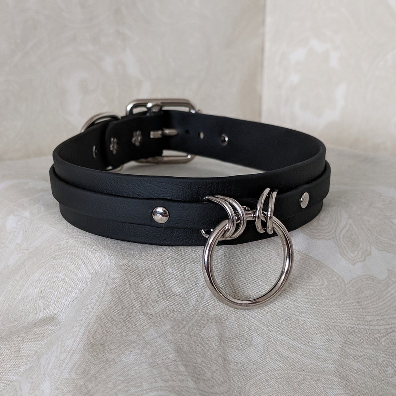 1' Black Layered D&O Ring Biothane (Vegan Faux Leather) Buckling Collar | BDSM Bondage Kittenplay Petplay Gear 