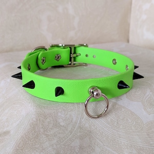 3/4&quot; Lime Green Spiked Collar | Durable & Comfortable, COLORFUL OPTIONS, Waterproof, Latex Free | BioThane - Vegan Leather Alternative