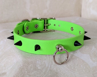 3/4&quot; Lime Green Spiked Collar | Durable & Comfortable, COLORFUL OPTIONS, Waterproof, Latex Free | BioThane - Vegan Leather Alternative