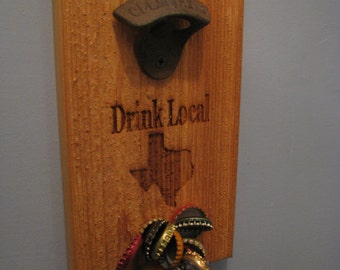 Drink Local Personalized Engraved State For Wall Mount Bottle Opener With Magnetic Cap Catcher