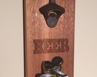 Beer Engraved For Wall Mount Bottle Opener With Magnetic Cap Catcher