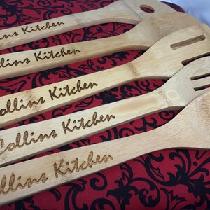 Personalized Set of 5 Custom Bamboo Wooden Spoons, Cooking Utensil, for Wedding, Birthday, Mom, Housewarming Gift