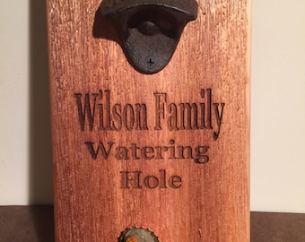 Personalized Engraved Name Saying For Wall Mount Bottle Opener With Magnetic Cap Catcher