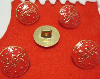 Set Of 5pcs. 3/4" Bright Gold With Red Background Sew On "Believe" Buttons For Santa Vest.