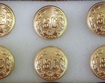 Professional Removable Set Of 6 Gold "SC" With Wreath Buttons For Santa's Suit