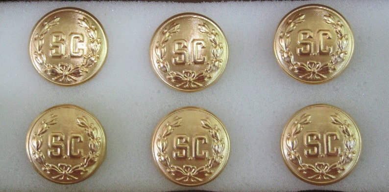 Professional Removable Set Of 6 Gold SC With Wreath Buttons For Santa's Suit image 1