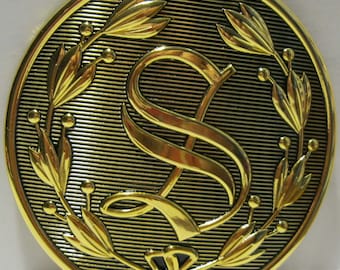 Santa&#39;s Big &quot;SPECIAL&quot; 5 1/2&quot; &quot;S&quot; Gold Plated With A  Black Blackground Belt Buckle-- Fits A 4&quot; Belt