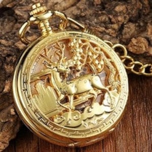 Beautiful Gold Mechanical Wind Up Reindeer Watch.