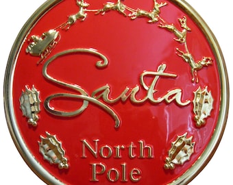 Gold 5 1/2" "Santa" Buckle With A Red Background