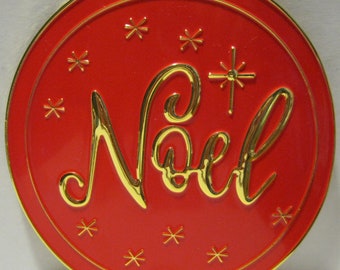 Santa's Big 5 1/2" NOEL" Gold plated With A Red background Belt Buckle