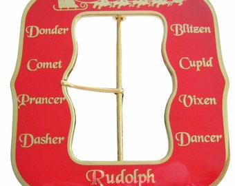Santa Reindeer Names Belt Buckle-- Fits A 4" Belt