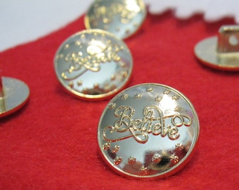 Set Of 5pcs. 3/4" Bright Gold Sew On "Believe" Buttons For Santa Vest.