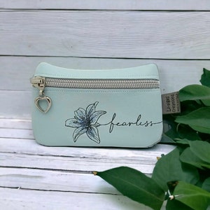 Light Blue Zipper Coin Card Purse | Fearless with Lily Flower Detail | Made in Australia