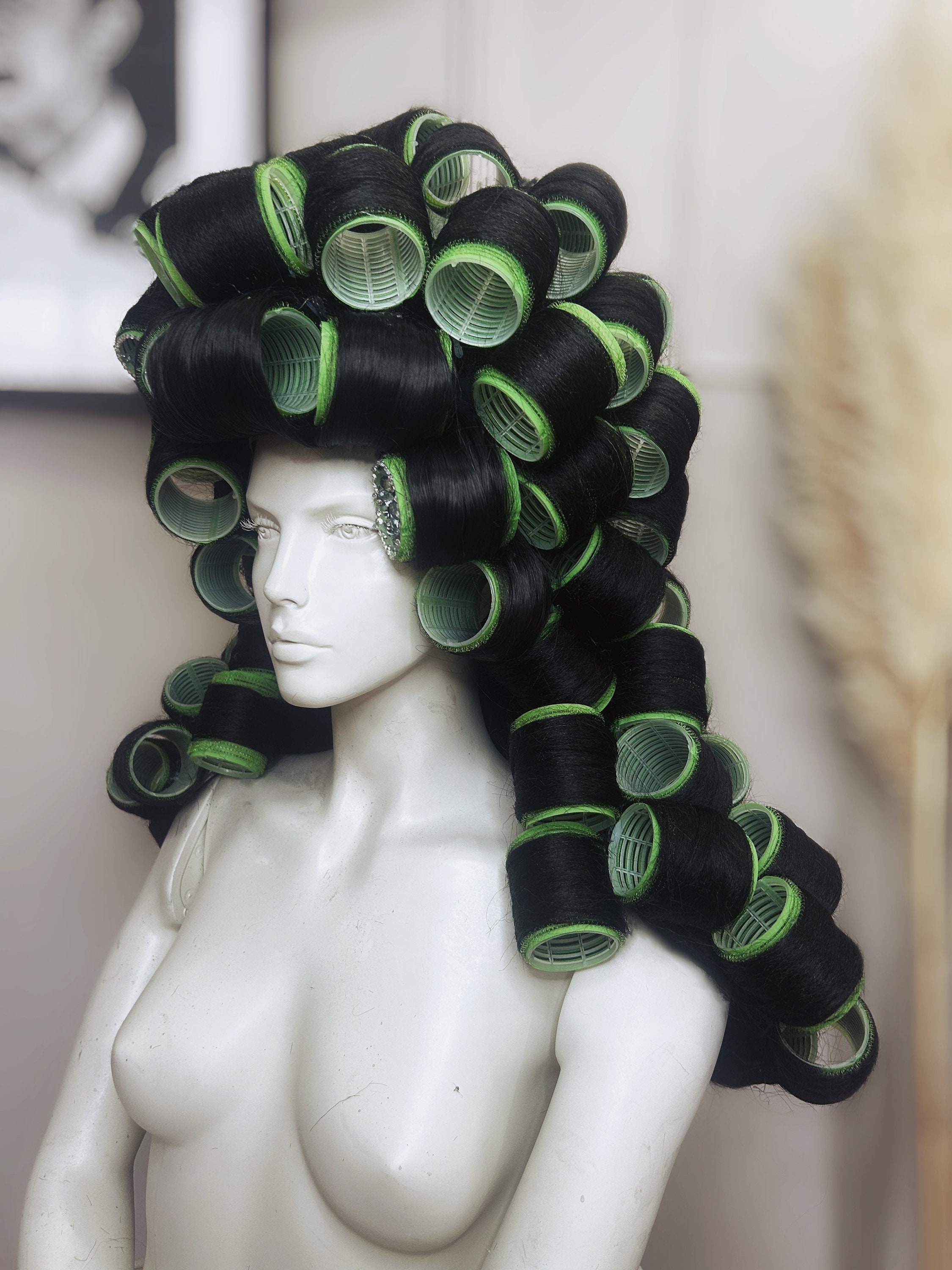 Grey wig top with rollers