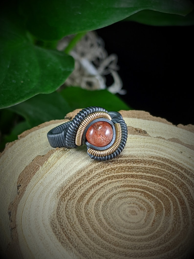 Size 4.75 Wire Wrapped African Sunstone Ring