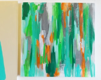 Abstract Acrylic Painting: Modern Green Canvas Art (24"x24")