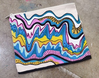 Hand Painted Clutch // Envelope Clutch // Painted Purse // Zipper Pouch // Art Gifts // Evening Bag // Bold & Bright // Fashion Accessories