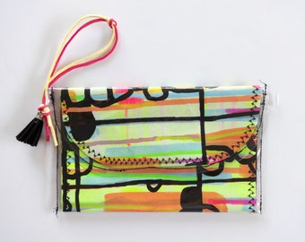 Hand Painted Clutch // Wristlet // Art Gifts // Envelope Clutch // Painted Purse // Vinyl Clutch // Cross Body Bag