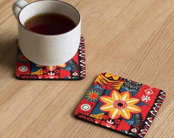 African Print Cork-back coaster, African themed Gifts