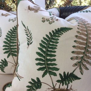 G.P. And J. Baker Pillow Cover in Green and Brown "Fern" Pattern