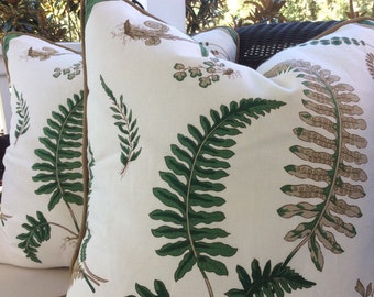 G.P. And J. Baker Pillow Cover in Green and Brown "Fern" Pattern