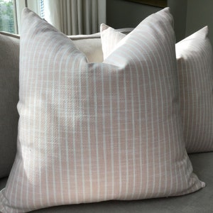 Thibaut “BAYSIDE STRIPE”  in blush and white stripe. Inside Out performance Fabric
