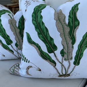 G.P. And J. Baker Pillow Cover in Green and Brown &quot;Fern&quot; Pattern