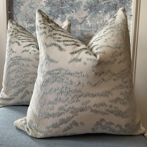 Cowtan and Tout Pillow cover "RAJAH" in Celadon tiger -Velvet Backing