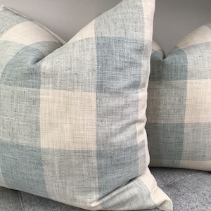 Buffalo "Check Please" linneörngott i mjuk aqua (lagun) och benvitt