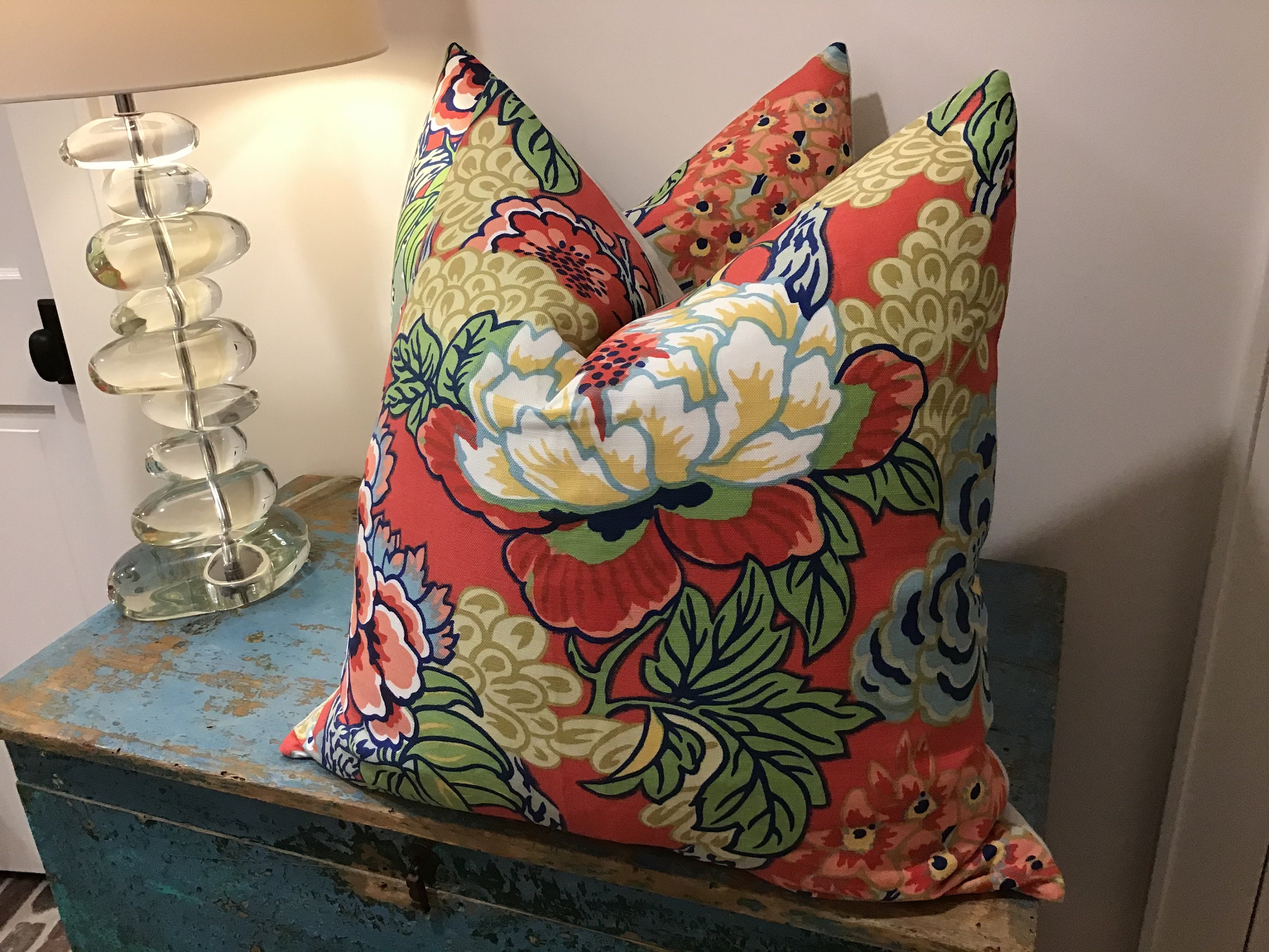 Thibaut Honshu Cover in Coral and Green Etsy