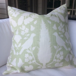 Schumacher &quot;CHENONCEAU&quot; Pillow Cover in Sage Green and White Linen