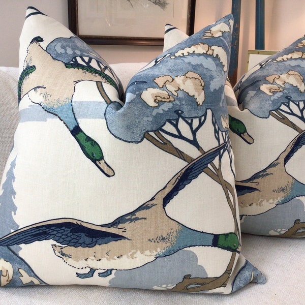 Lee Jofa “Flying Ducks in Blue pillow covers