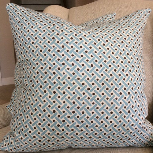 Quadrillealan Campbell Pillow Cover in Sky Blue and Brown Etsy