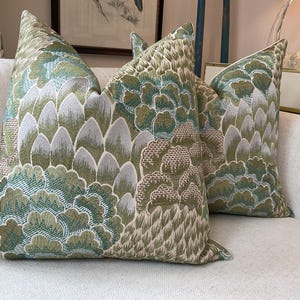 Cowtan and Tout Pillow cover “COROMANDEL” in Emerald embroidered