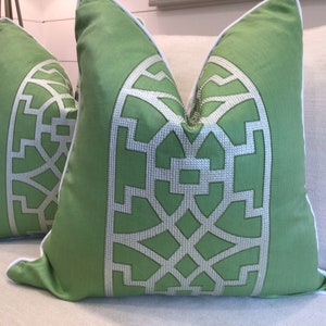 Schumacher Mary Mcdonald "Don't Fret" green linen embroidery pillow cover!