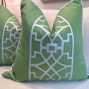 Schumacher Mary Mcdonald &quot;Don&#39;t Fret&quot; green linen embroidery pillow cover!