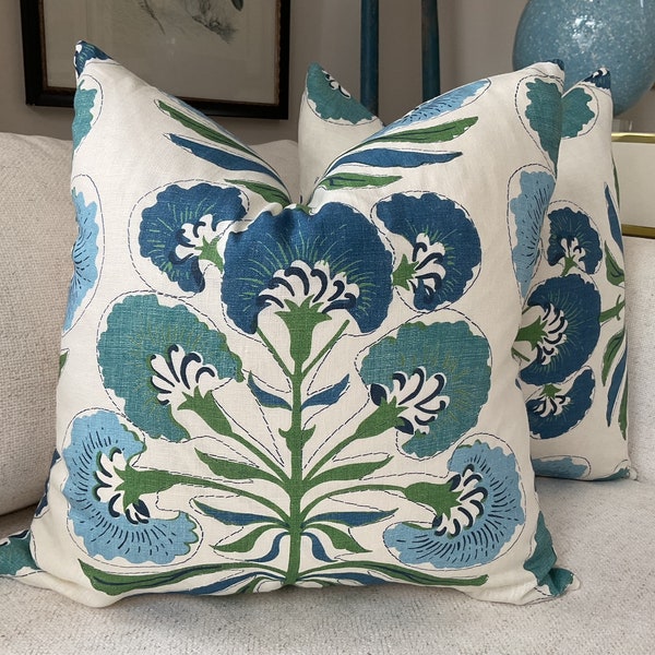 THIBAUT “Tybee Tree” in Green and Blue floral pillow cover