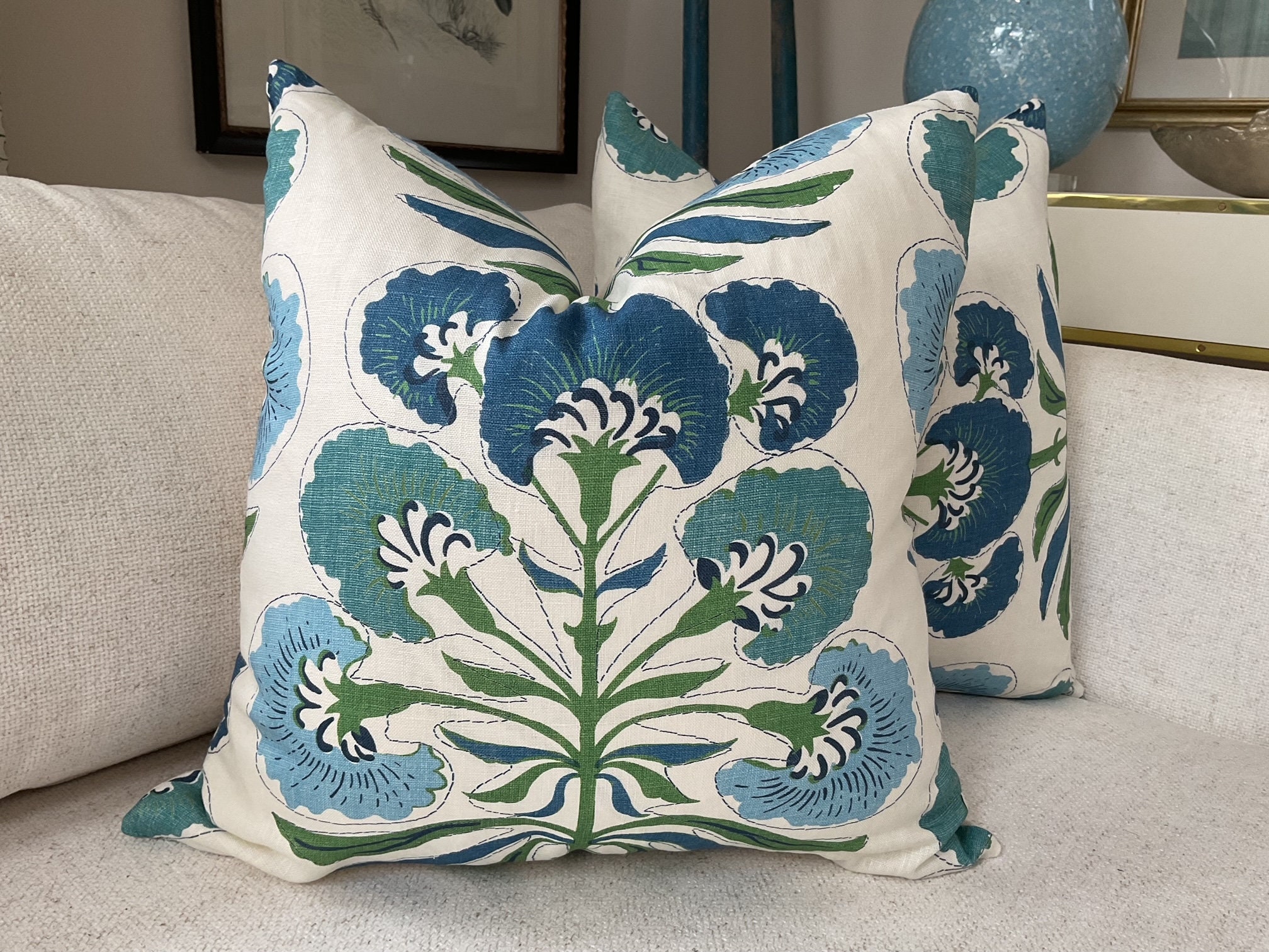 THIBAUT “Tybee Tree” in Green and Blue floral pillow cover