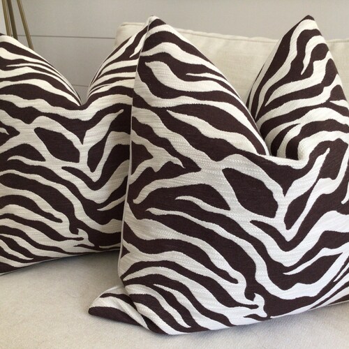 Zebra Pillow Cover in Dark Brown and off White Etsy