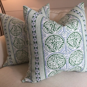 Thibaut “Fair Isle” green and blue geometric and stripe cover