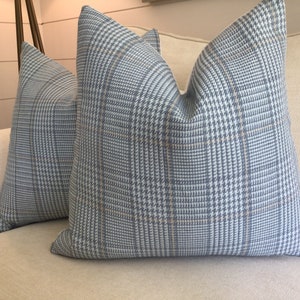 Thibaut “Grassmarket Check” woven in slate blue pillow cover